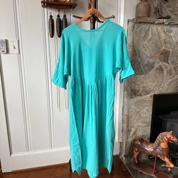 Vintage Turquoise Cotton Princess Cut Summer Midi Dress - Picture 7 of 7